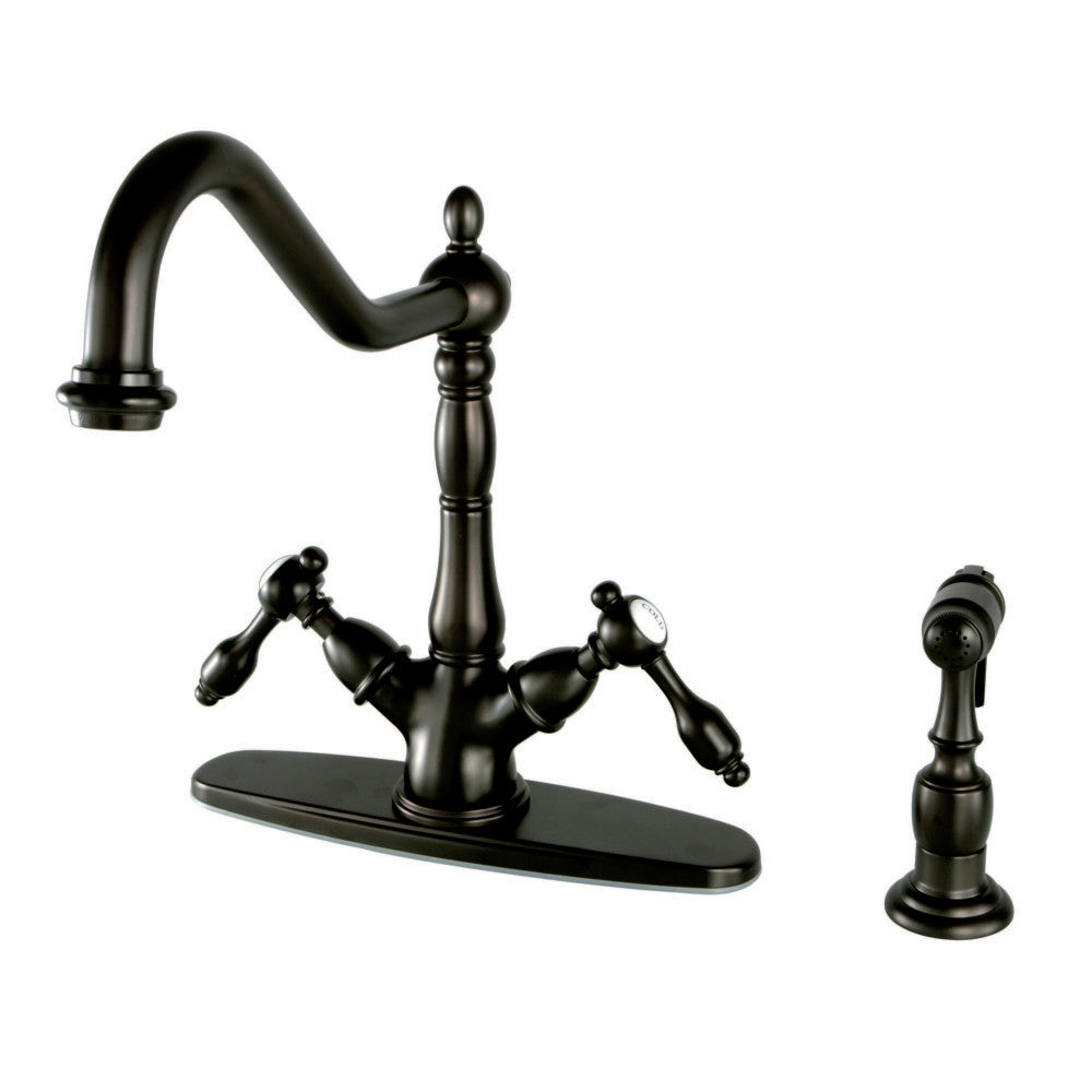 Kingston Brass KS1235TALBS Mono Deck Mount Kitchen Faucet with Brass Sprayer, Oil Rubbed Bronze - BNGBath