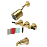 Thumbnail for Kingston Brass KBX8137DKL Kaiser Three-Handle Tub and Shower Faucet, Brushed Brass - BNGBath