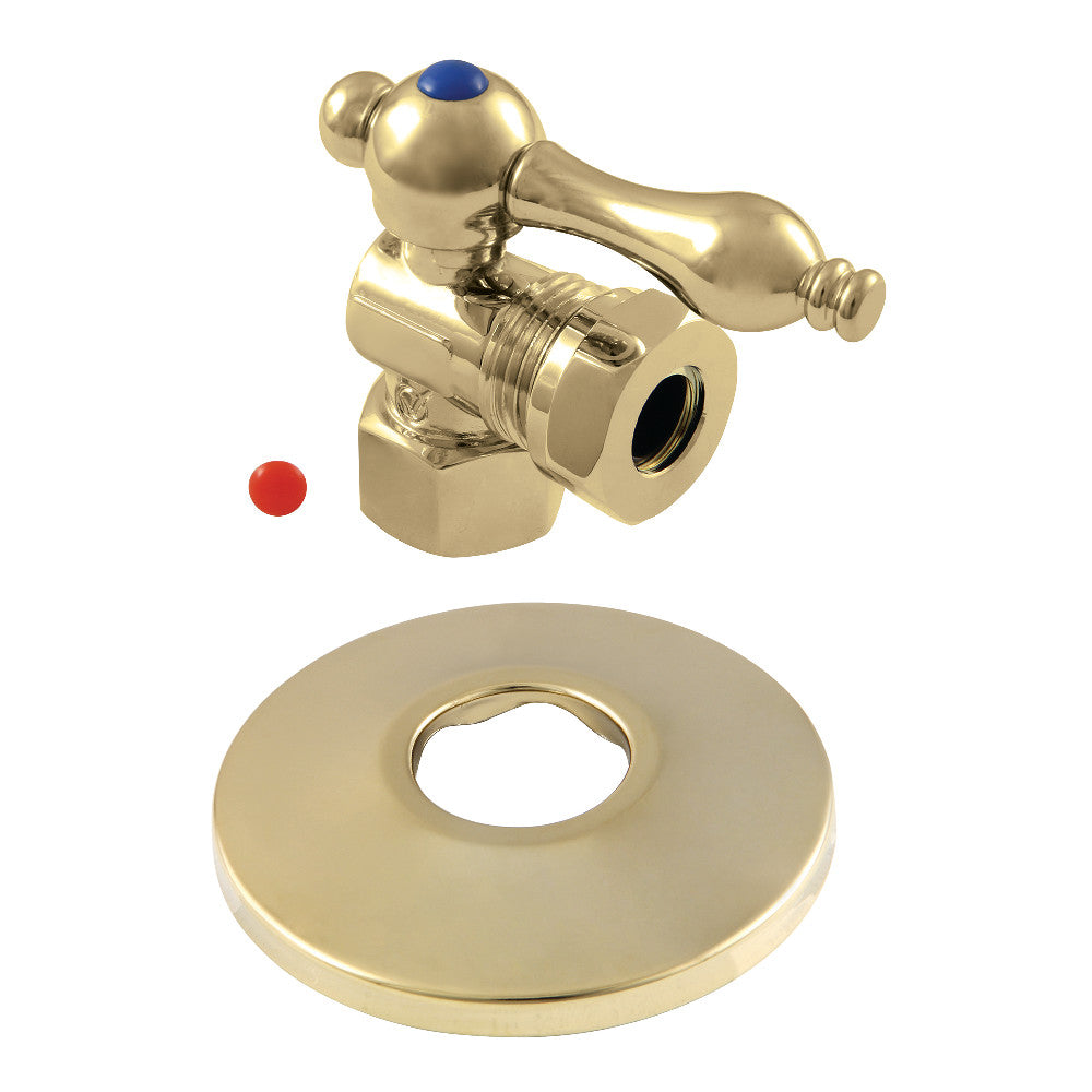 Kingston Brass CC44102K 1/2-Inch FIP X 1/2-Inch or 7/16-Inch O.D. Slip Joint Quarter-Turn Angle Stop Valve with Flange, Polished Brass - BNGBath