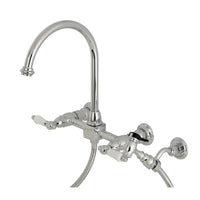 Thumbnail for Kingston Brass KS1291PLBS Restoration Wall Mount Bridge Kitchen Faucet with Brass Sprayer, Polished Chrome - BNGBath