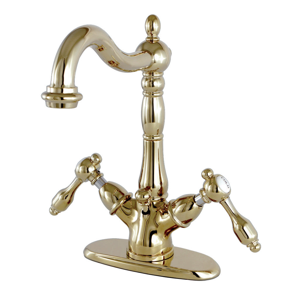 Kingston Brass KS1432TAL Tudor Two-Handle Bathroom Faucet with Brass Pop-Up and Cover Plate, Polished Brass - BNGBath