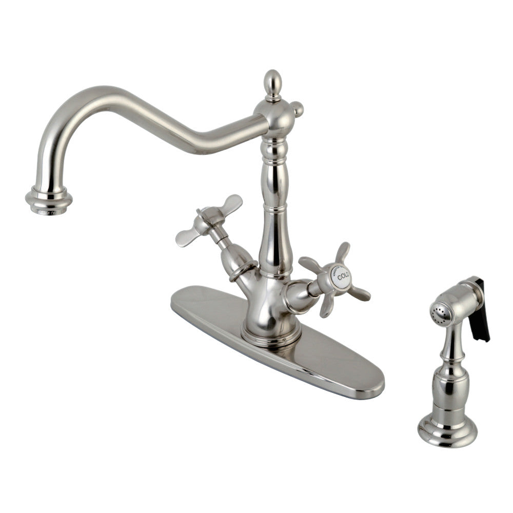 Kingston Brass KS1238BEXBS Mono Deck Mount Kitchen Faucet with Brass Sprayer, Brushed Nickel - BNGBath