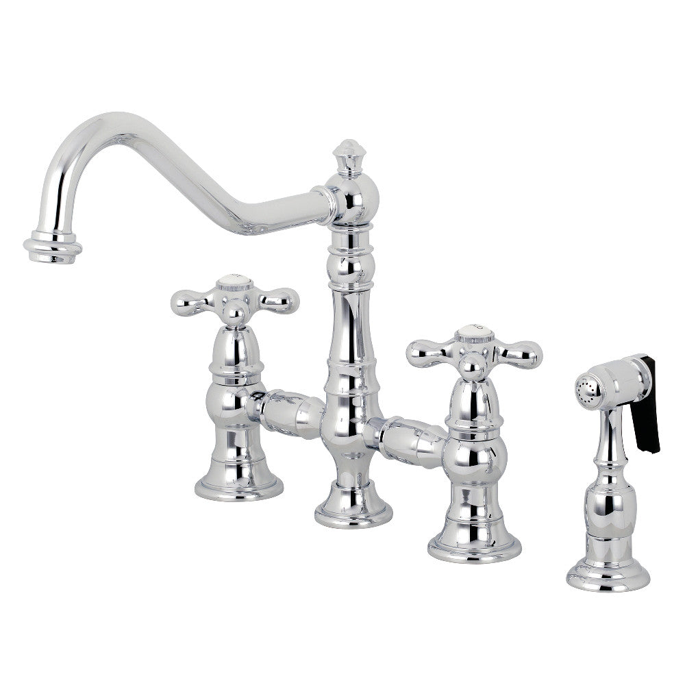 Kingston Brass KS3271AXBS Restoration 8" Bridge Kitchen Faucet with Sprayer, Polished Chrome - BNGBath