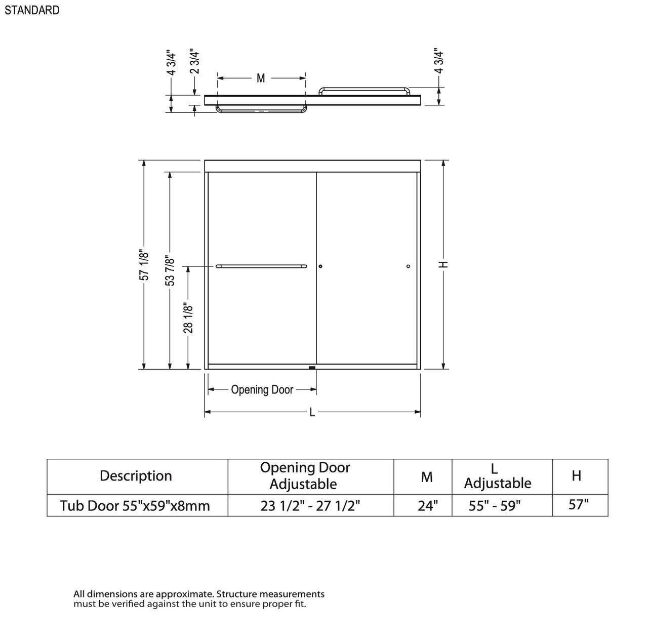 Chrome 8mm Semi-Frameless Slider Tub Door With Clear Glass MAX Kameleon 55-59X57IN - BNGBath