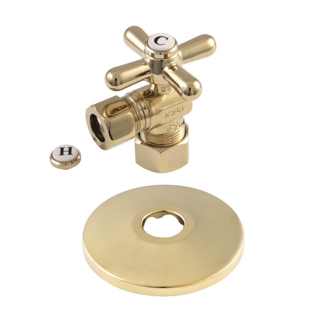 Kingston Brass CC54402XK 5/8-Inch OD X 1/2-Inch OD Comp Quarter-Turn Angle Stop Valve with Flange, Polished Brass - BNGBath