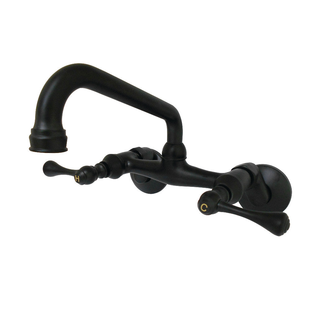 Kingston Brass KS313MB Kingston Two Handle Wall Mount Kitchen Faucet, Matte Black - BNGBath