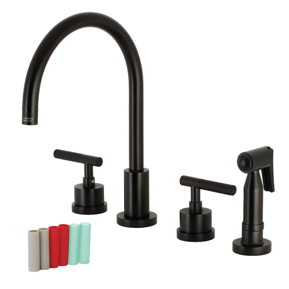 Kingston Brass KS8720CKLBS Kaiser Widespread Kitchen Faucet with Brass Sprayer, Matte Black - BNGBath