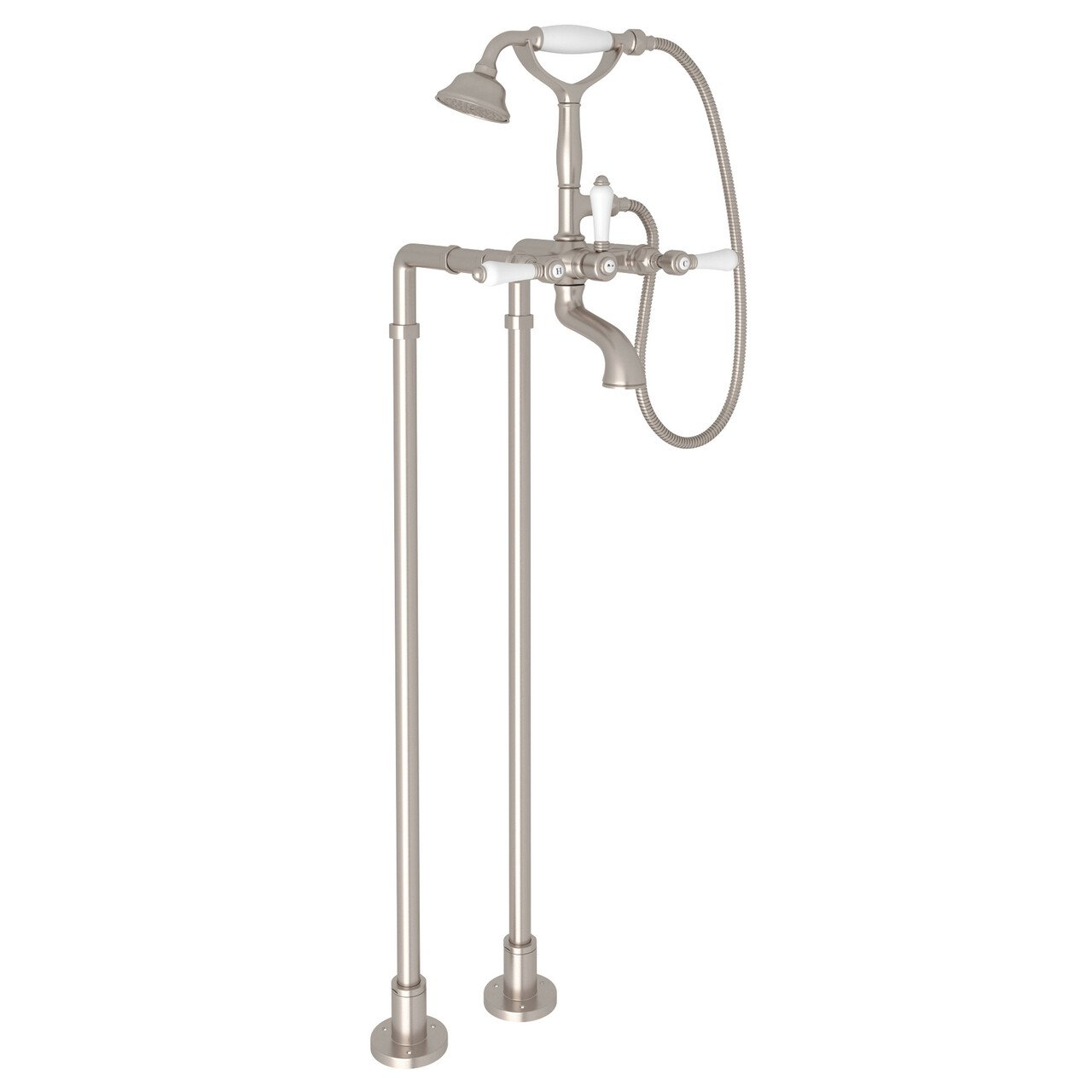 ROHL Exposed Floor Mount Tub Filler with Handshower and Floor Pillar Legs or Supply Unions - BNGBath