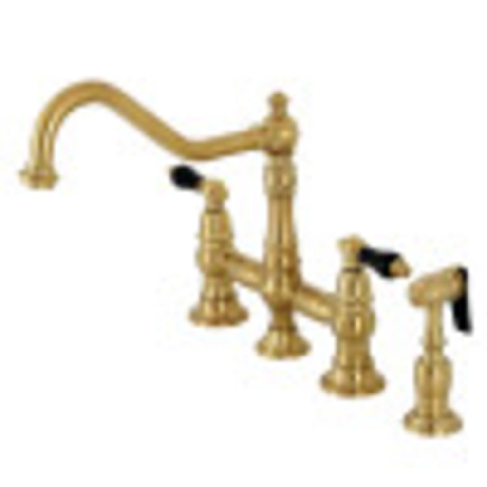 Kingston Brass KS3277PKLBS Duchess Bridge Kitchen Faucet with Brass Sprayer, Brushed Brass - BNGBath