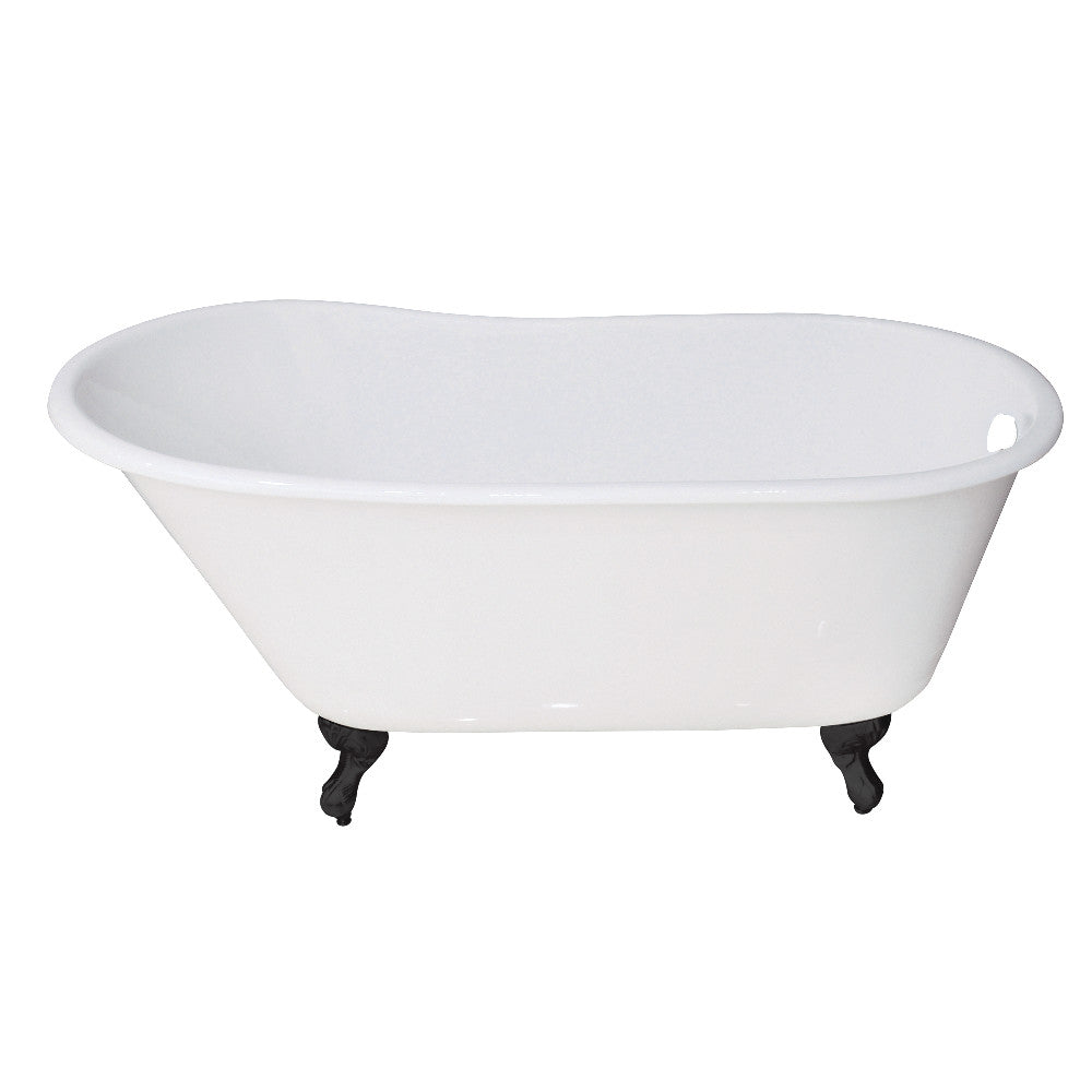 Aqua Eden VCTND5328NT0 53-Inch Cast Iron Single Slipper Clawfoot Tub (No Faucet Drillings), White/Matte Black - BNGBath