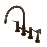 Thumbnail for Kingston Brass KS8275DLBS Concord Two-Handle Bridge Kitchen Faucet with Brass Side Sprayer, Oil Rubbed Bronze - BNGBath