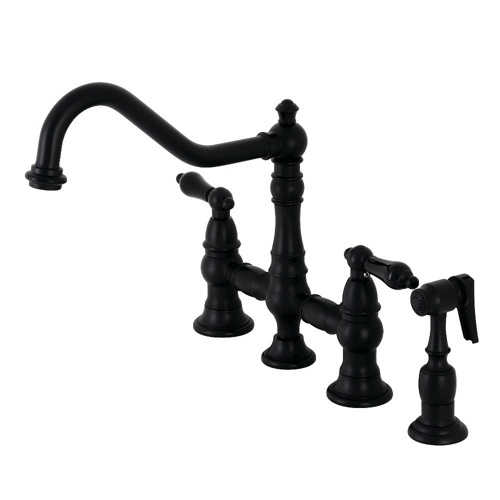 Kingston Brass KS3270PKLBS Duchess Bridge Kitchen Faucet with Brass Sprayer, Matte Black - BNGBath