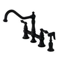 Thumbnail for Kingston Brass KS3270PKLBS Duchess Bridge Kitchen Faucet with Brass Sprayer, Matte Black - BNGBath