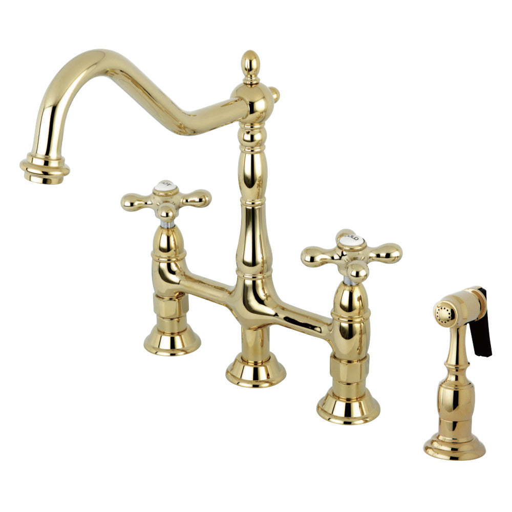 Kingston Brass KS1272AXBS Heritage Bridge Kitchen Faucet with Brass Sprayer, Polished Brass - BNGBath