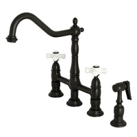 Thumbnail for Kingston Brass KS1270PXBS Heritage Bridge Kitchen Faucet with Brass Sprayer, Matte Black - BNGBath