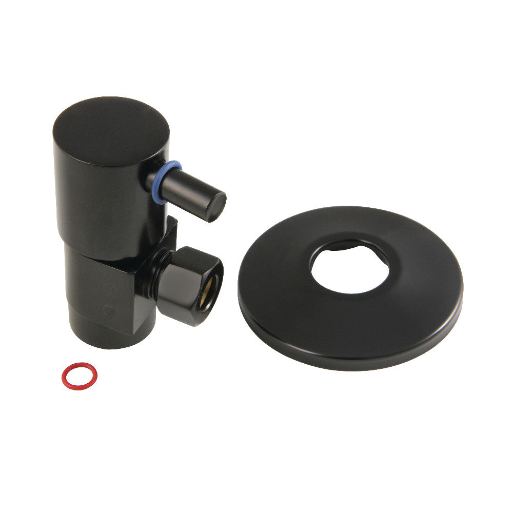 Kingston Brass CD43300DLK 1/2"IPS x 3/8"O.D. Anti-Seize Deluxe Quarter-Turn Ceramic Hardisc Cartridge Angle Stop with Flange, Matte Black - BNGBath