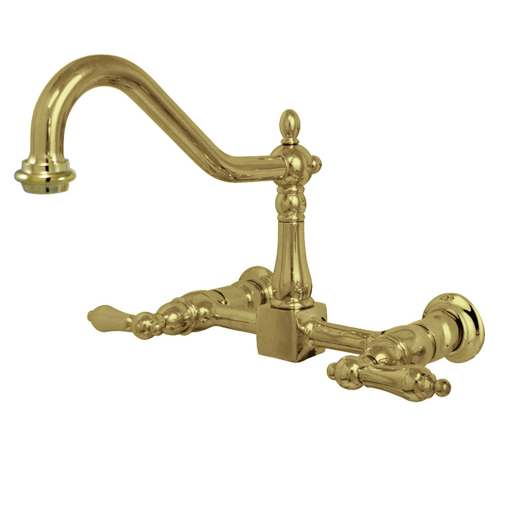 Kingston Brass KS1242AL Heritage Two-Handle Wall Mount Bridge Kitchen Faucet, Polished Brass - BNGBath