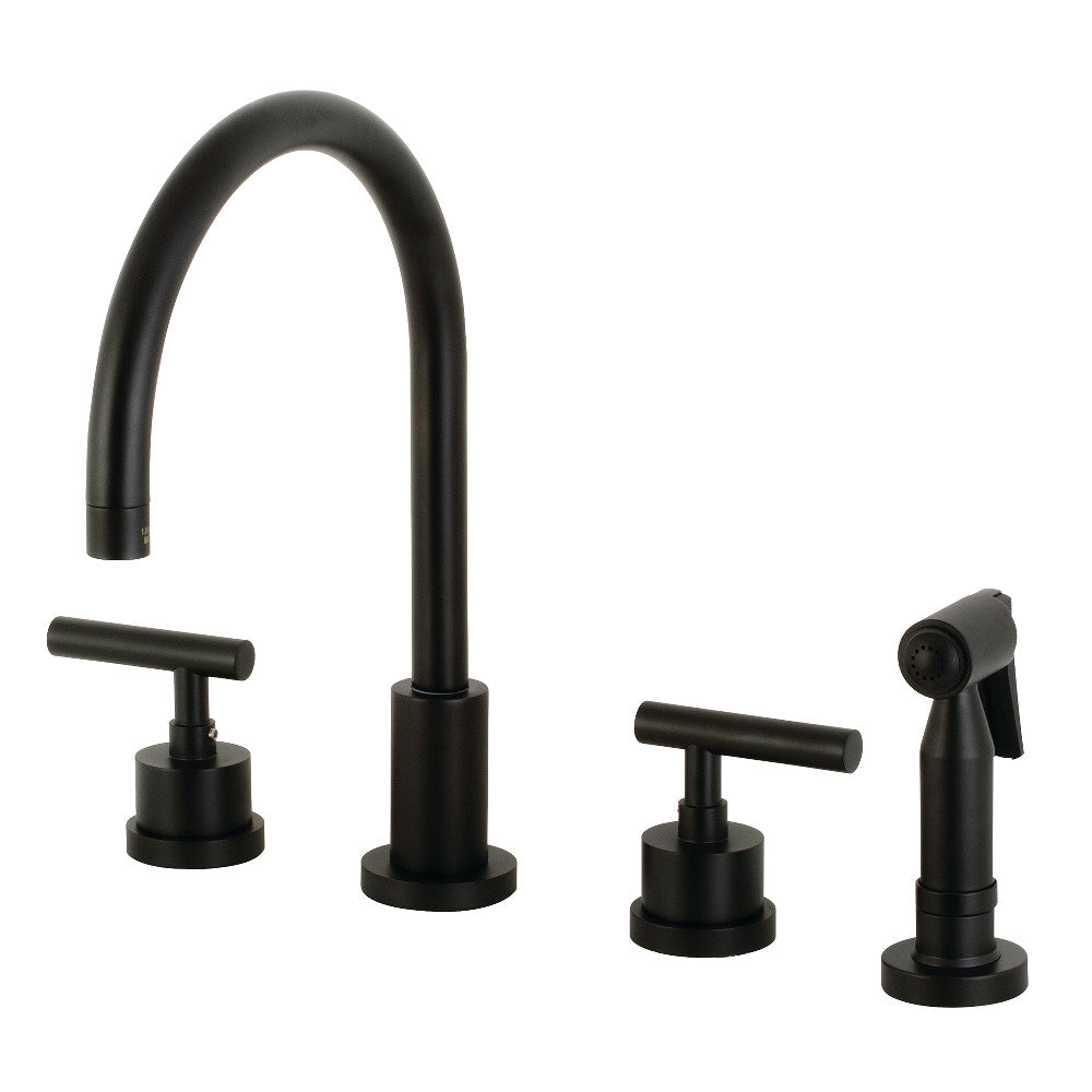 Kingston Brass KS8720CMLBS Manhattan 8-Inch Widespread Kitchen Faucet with Brass Sprayer, Matte Black - BNGBath