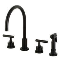 Thumbnail for Kingston Brass KS8720CMLBS Manhattan 8-Inch Widespread Kitchen Faucet with Brass Sprayer, Matte Black - BNGBath