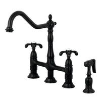 Thumbnail for Kingston Brass KS1270TXBS French Country Bridge Kitchen Faucet with Brass Sprayer, Matte Black - BNGBath