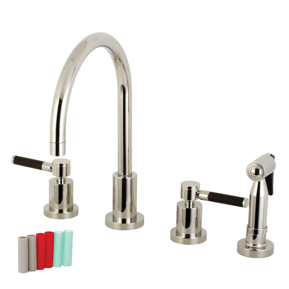 Kingston Brass KS8726DKLBS Kaiser 8-Inch Widespread Kitchen Faucet with Brass Sprayer, Polished Nickel - BNGBath