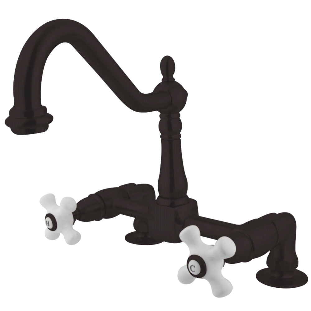 Kingston Brass KS1145PX Heritage Two-Handle Bridge Kitchen Faucet, Oil Rubbed Bronze - BNGBath