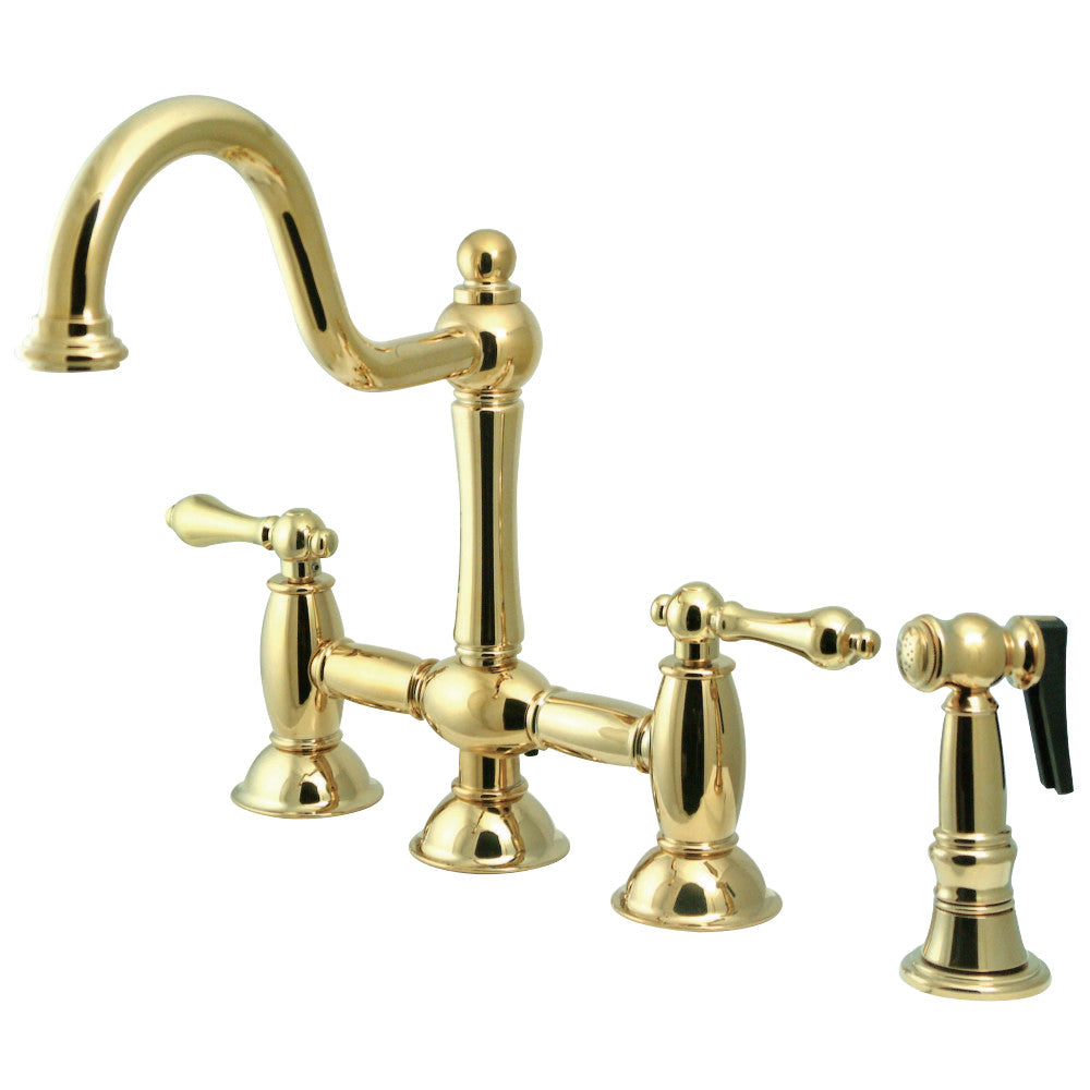 Kingston Brass KS3792ALBS Restoration Bridge Kitchen Faucet with Brass Sprayer, Polished Brass - BNGBath