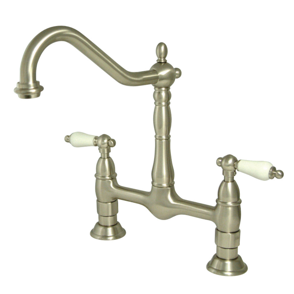 Kingston Brass KS1178PL Heritage Bridge Kitchen Faucet, Brushed Nickel - BNGBath