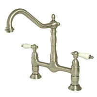 Thumbnail for Kingston Brass KS1178PL Heritage Bridge Kitchen Faucet, Brushed Nickel - BNGBath