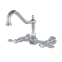 Thumbnail for Kingston Brass KS1241TAL Tudor Wall Mount Bridge Kitchen Faucet, Polished Chrome - BNGBath