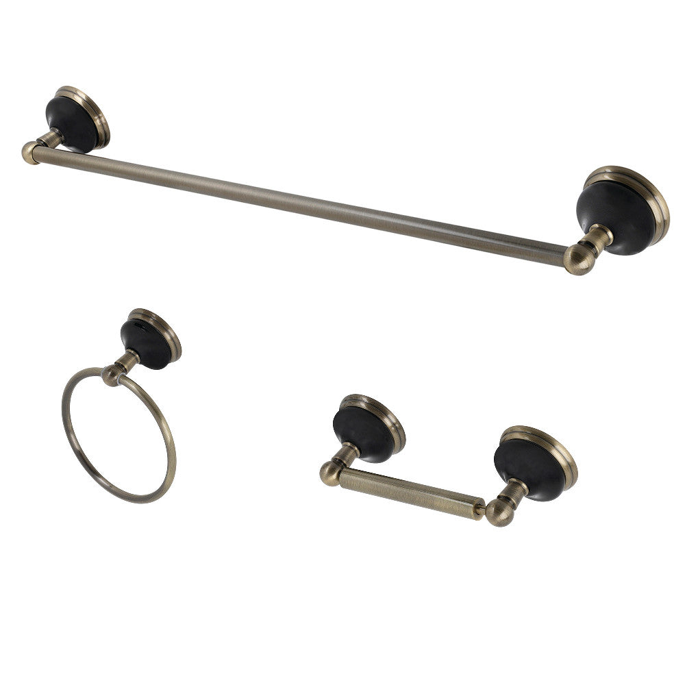 Kingston Brass BAK911248AB Water Onyx 3-Piece Bathroom Accessory Set, Antique Brass - BNGBath