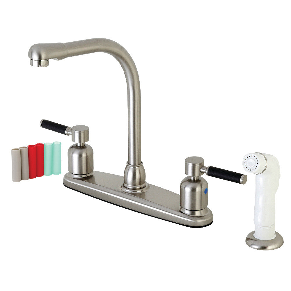 Kingston Brass FB718DKL Kaiser 8-Inch Centerset Kitchen Faucet with Sprayer, Brushed Nickel - BNGBath