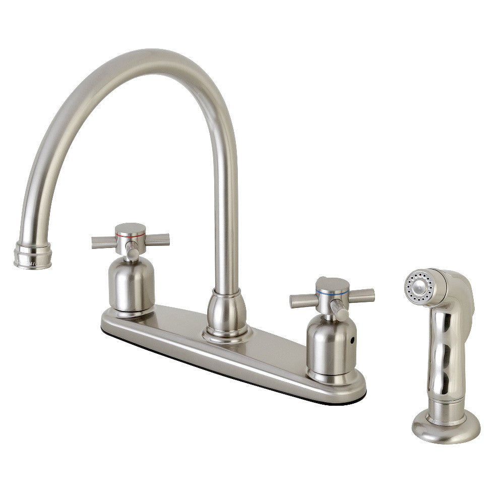 Kingston Brass FB798DXSP Concord 8-Inch Centerset Kitchen Faucet with Sprayer, Brushed Nickel - BNGBath