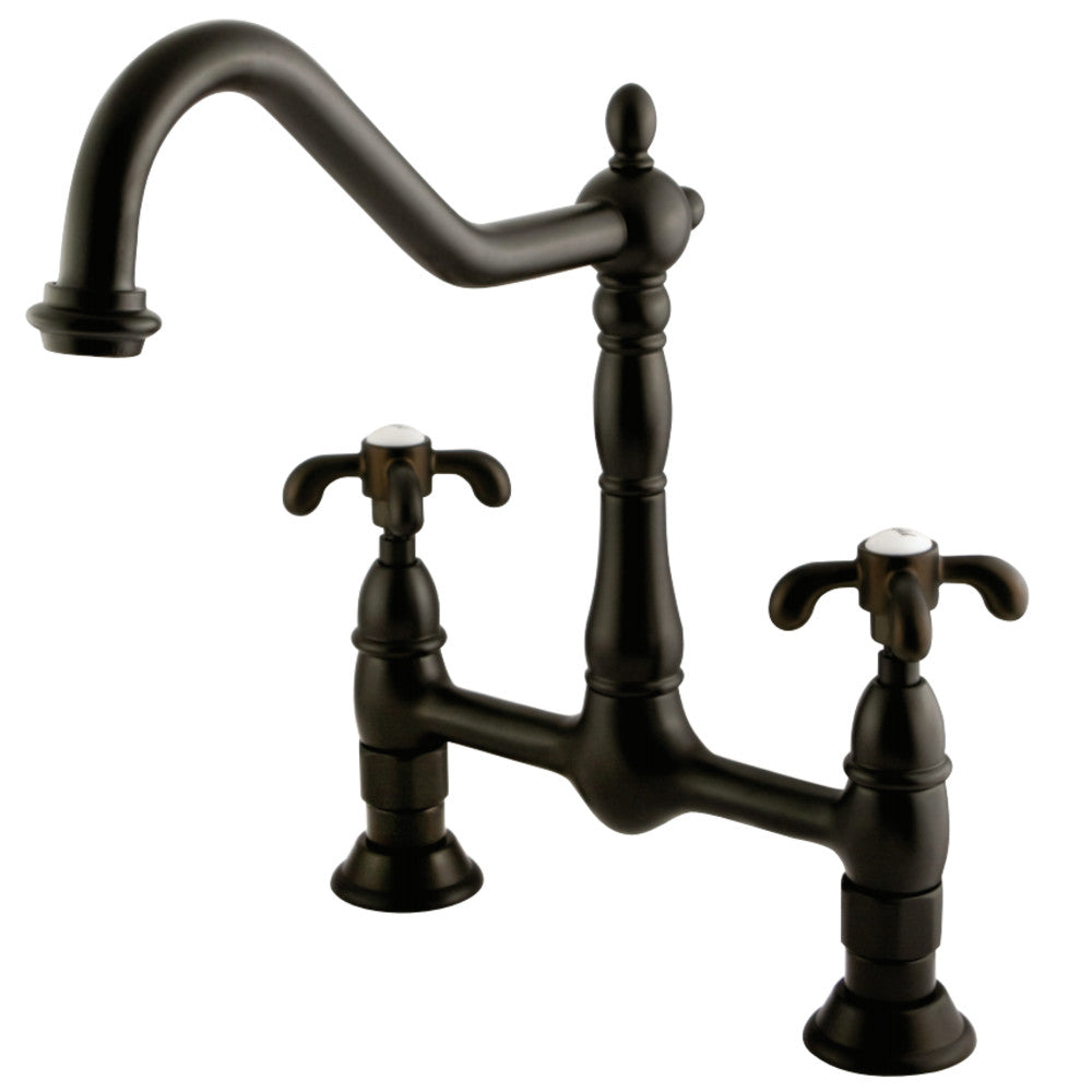 Kingston Brass KS1175TX French Country Bridge Kitchen Faucet, Oil Rubbed Bronze - BNGBath