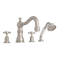 Thumbnail for Perrin & Rowe Edwardian 4-Hole Deck Mount Column Spout Tub Filler with Handshower - BNGBath