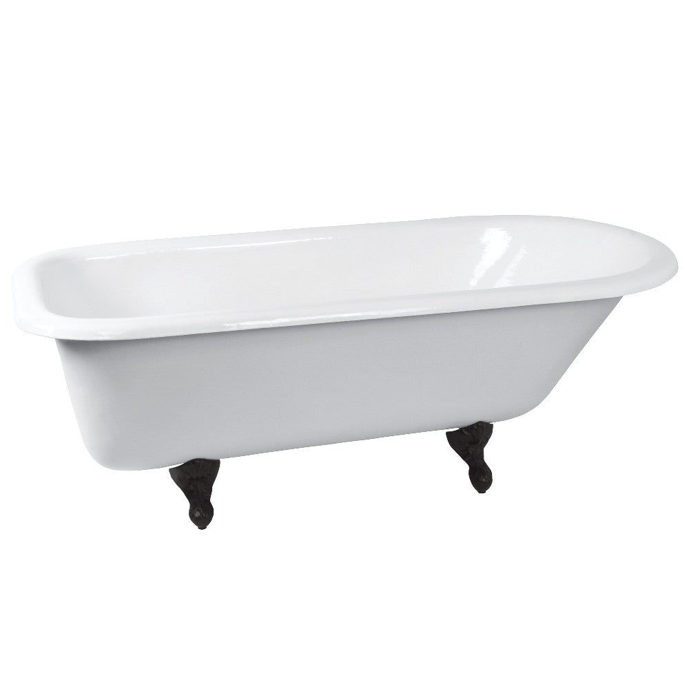 Aqua Eden NHVCTND673123T0 66-Inch Cast Iron Roll Top Clawfoot Tub (No Faucet Drillings), White/Matte Black - BNGBath