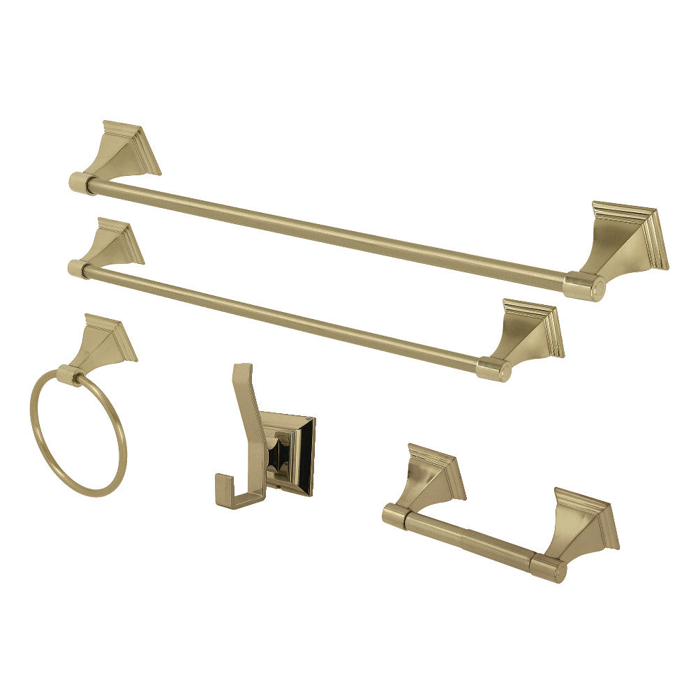 Kingston Brass BAHK61212478BB Monarch 5-Piece Bathroom Accessory Set, Brushed Brass - BNGBath