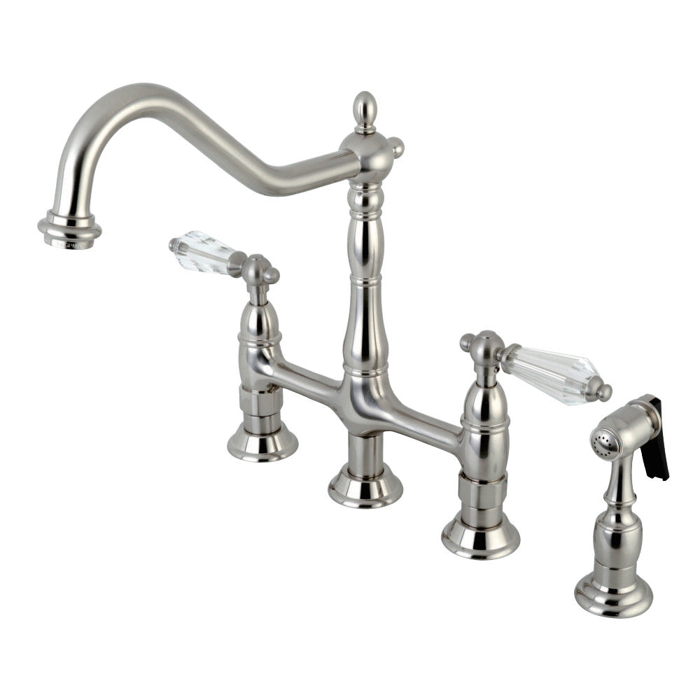 Kingston Brass KS1278WLLBS Wilshire Bridge Kitchen Faucet with Brass Sprayer, Brushed Nickel - BNGBath