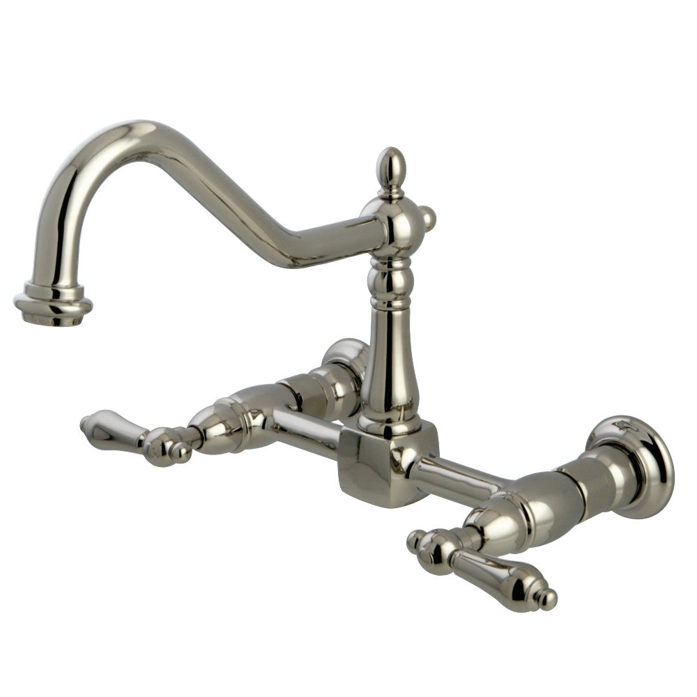 Kingston Brass KS1246AL Heritage Two-Handle Wall Mount Bridge Kitchen Faucet, Polished Nickel - BNGBath