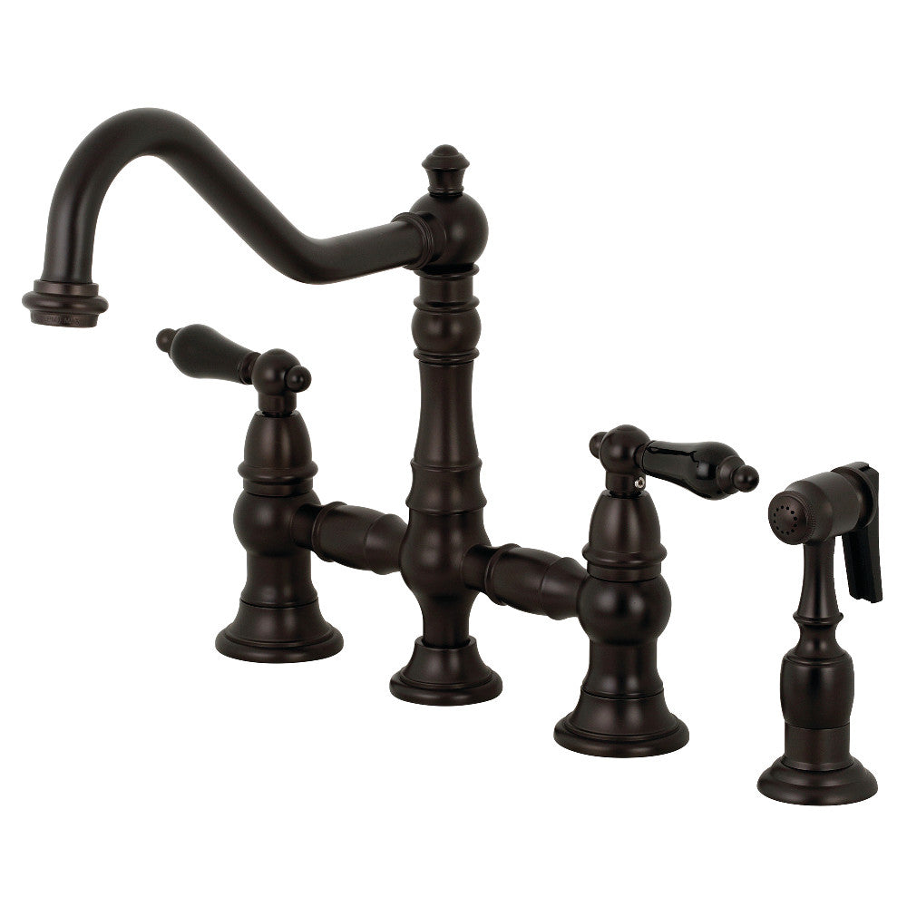 Kingston Brass KS3275PKLBS Duchess Bridge Kitchen Faucet with Brass Sprayer, Oil Rubbed Bronze - BNGBath