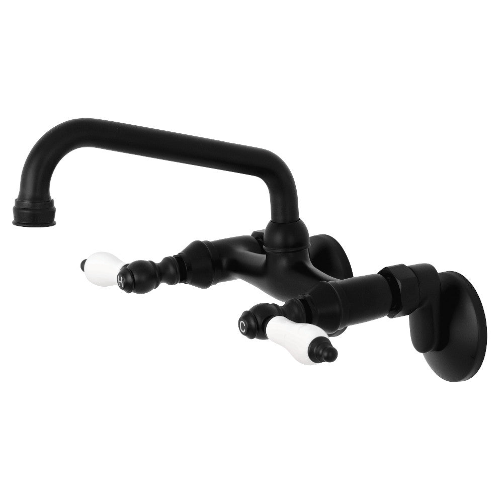 Kingston Brass KS513MB Kingston Two Handle Wall Mount Kitchen Faucet, Matte Black - BNGBath