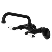 Thumbnail for Kingston Brass KS513MB Kingston Two Handle Wall Mount Kitchen Faucet, Matte Black - BNGBath