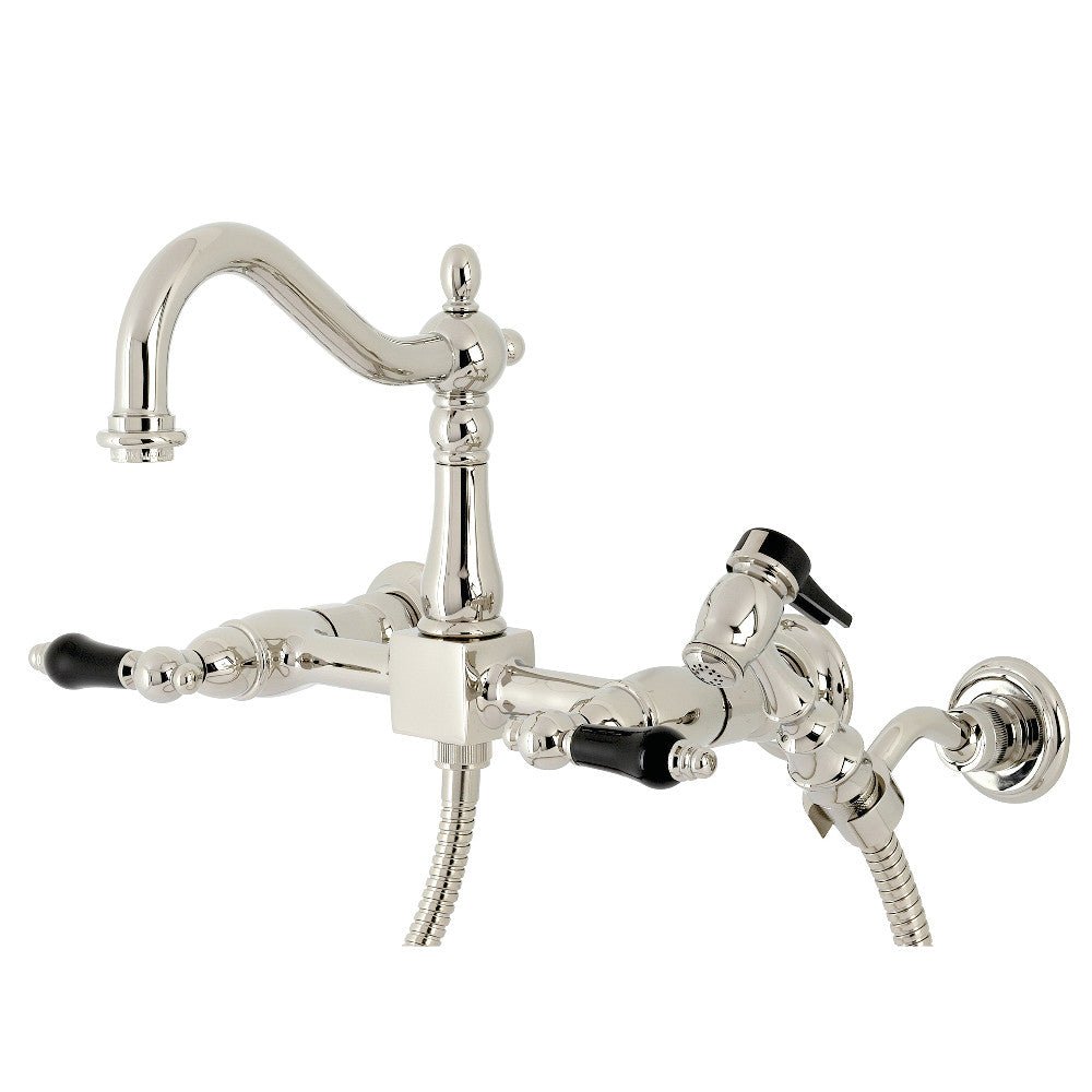 Kingston Brass KS1266PKLBS Duchess Wall Mount Bridge Kitchen Faucet with Brass Sprayer, Polished Nickel - BNGBath