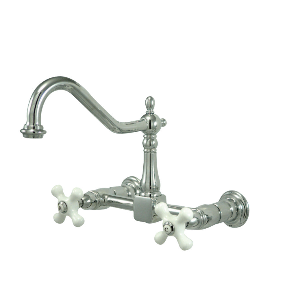 Kingston Brass KS1241PX Heritage Two-Handle Wall Mount Bridge Kitchen Faucet, Polished Chrome - BNGBath