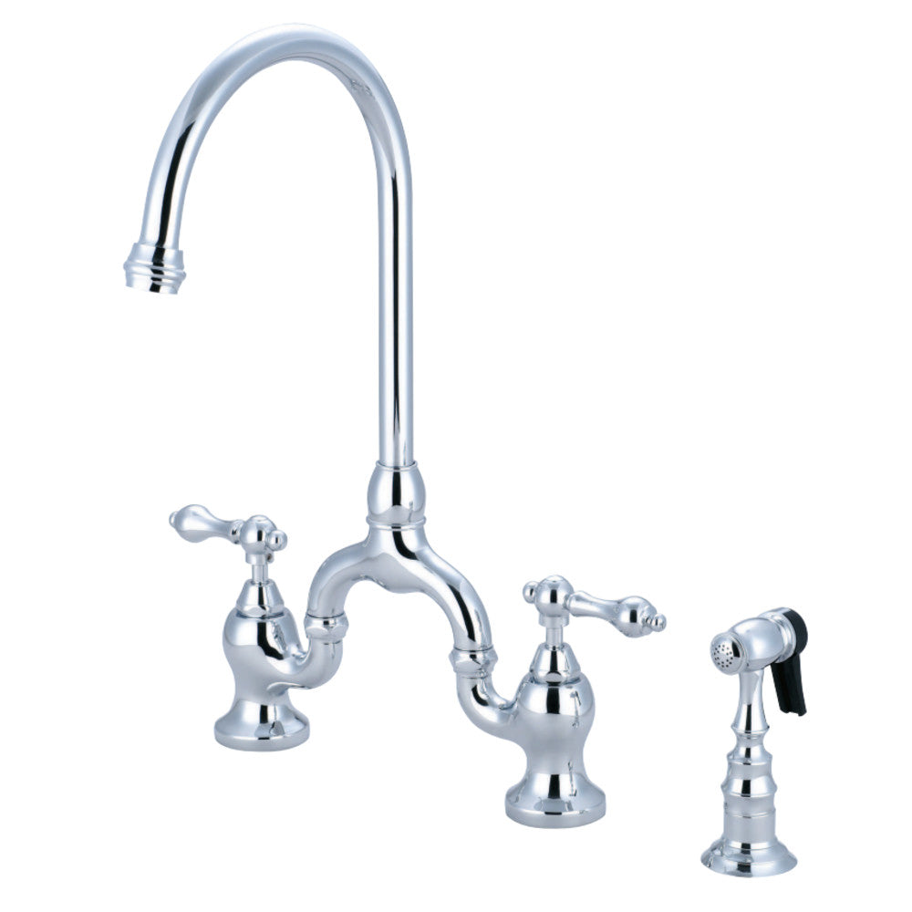 Kingston Brass KS7791ALBS English Country Kitchen Bridge Faucet with Brass Sprayer, Polished Chrome - BNGBath