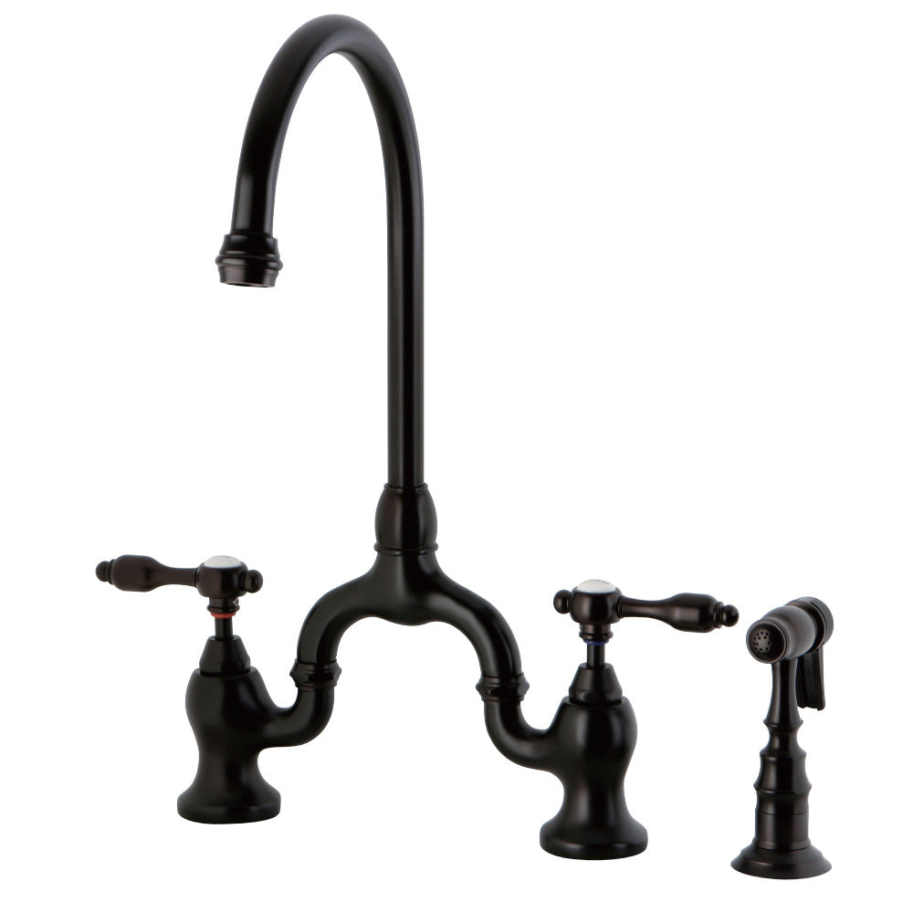 Kingston Brass KS7795TALBS Bridge Kitchen Faucet with Brass Sprayer, Oil Rubbed Bronze - BNGBath