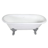 Thumbnail for Aqua Eden VCTDE7232NL1 72-Inch Cast Iron Double Ended Clawfoot Tub (No Faucet Drillings), White/Polished Chrome - BNGBath