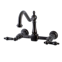 Thumbnail for Kingston Brass KS1245PKL Duchess Two-Handle Wall Mount Bridge Kitchen Faucet, Oil Rubbed Bronze - BNGBath