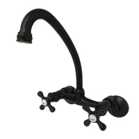 Thumbnail for Kingston Brass KS214MB Kingston Two Handle Wall Mount Kitchen Faucet, Matte Black - BNGBath