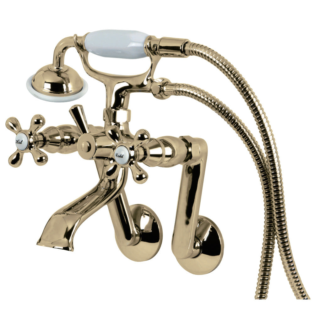 Kingston Brass KS269PB Kingston Tub Wall Mount Clawfoot Tub Faucet with Hand Shower, Polished Brass - BNGBath